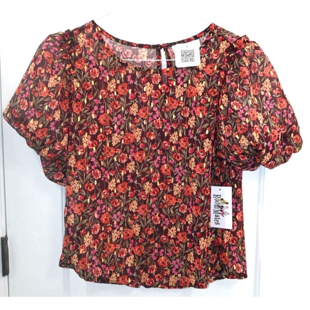 Room Mates Women Short Sleeve Floral Blouse Size Large - NWT